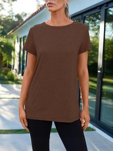T-shirt décontracté en jersey de coton à col rond et manches courtes pour femme, coupe classique, couleur unie, respirant, toutes saisons - Product Image 1