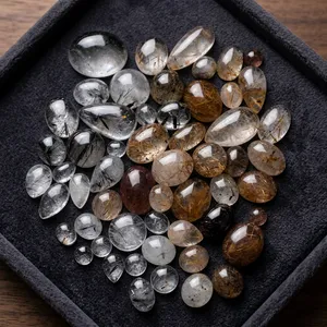 BAITHU GEMS MINERALS พลอยอะความารีนธรรมชาติหลากสีสวยงาม รูปทรงคาโบชอง สีขาว ดำ ทอง ขัดเงา ปรับแต่งได้ตามต้องการ - Product Image 2