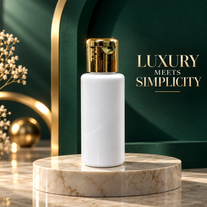 Élégante bouteille cylindrique en PET de 50 ml avec bouchon à clapet doré, réutilisable, pour cosmétiques |   Emballage de produits de beauté et de soins personnels - Product Image 2