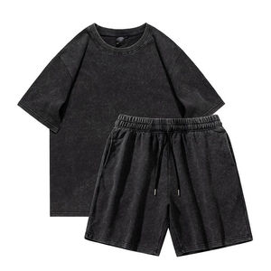 Men's Vintage Wash T-Shirt And Shorts <b>Set</b> Two Piece Oversized Crewneck Tee With Matching Shorts Casual Activewear Lounge Wear - Product Image 2