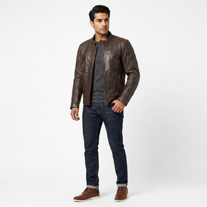 <b>Smart</b> Men's Vintage Style Motorcycle Leather <b>Jacket</b> Black Economy Biker with Breathable Lining and Pockets - Product Image 4