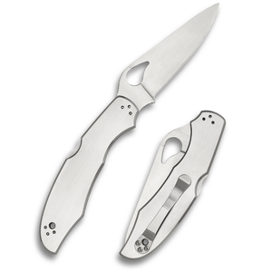 Couteaux de poche pliants en argent de qualité supérieure avec lame en acier inoxydable à bord lisse, manche en métal brossé et clip de ceinture portable - Product Image 2