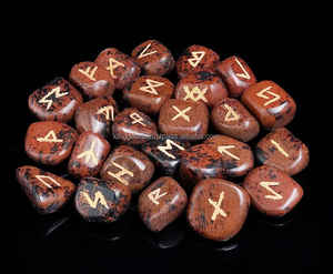 Juego de Runas de obsidiana de caoba de 25 piezas de la mejor calidad, gran oferta, cristales curativos naturales, piedras caídas grabadas, Runas de ágata talladas - Product Image 3