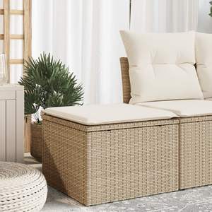 Tabouret de jardin en rotin PE beige résistant aux UV de taille moyenne, article de rangement fabriqué avec des matériaux durables - Product Image 1