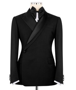 <b>Men</b>’s Black <b>Double</b> <b>Breasted</b> Tuxedo Blazer with Satin Peak Lapel – Classic Formal Wedding Dinner Jacket - Product Image 1