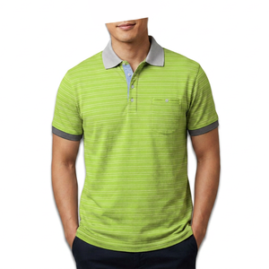 Camiseta de Punto de Manga Corta a Rayas Verdes para Hombre, con Bolsillo, Informal, de Algodón, Transpirable, Antiarrugas, Corte Regular - Product Image 2