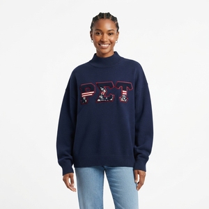 Suéter de punto de algodón con letras estampadas Nova para mujer, cuello alto, oversize, manga regular, logo frontal, verde - Product Image 3