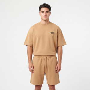 Ensemble T-shirt et short pour homme de haute qualité, coupe oversize, épaules tombantes, coton premium, style streetwear - Product Image 4