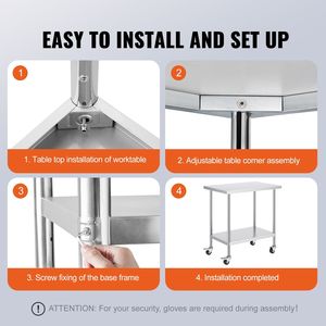 24x36x38 Inch Stainless Steel <b>Prep</b> <b>Table</b> with 4 Casters and 3 Height Settings Freestanding for Restaurant <b>Kitchen</b> Use - Product Image 2