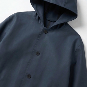 Abrigo largo con capucha en azul marino oscuro |   Chaqueta Impermeable Tipo Trench con Botones |   Impermeable Extra Grande Estilo Urbano |   Fabricante OEM Personalizado - Product Image 6