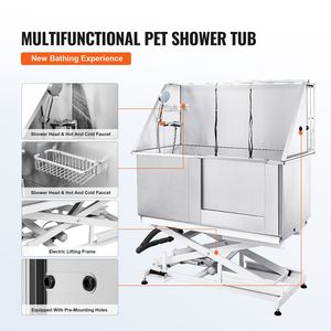 Vasca Professionale per Toelettatura Cani in Acciaio Inossidabile 50 Pollici, Stazione di Bagno per Cani con Regolazione Elettrica dell'Altezza, Rubinetto, Portasapone, PVC Lusso - Product Image 4