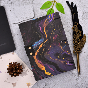 Journal en papier fait main A5 |   Carnet d'art abstrait en marbre de luxe avec cadenas vintage, 100 pages, journal artisanal haut de gamme pour l'écriture - Product Image 5