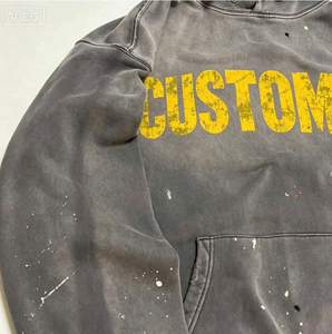 Sweat-shirt à capuche vintage délavé pour homme, noir, avec imprimé lettres sur le devant et poche kangourou, étiquettes et emballage personnalisés - Product Image 6