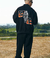 Blouson Bomber de Course Personnalisé OEM, Qualité Supérieure, Broderie Graphique Flamme, Style Vintage, Unisexe, Streetwear