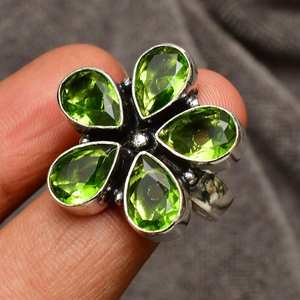 Anillo de Flor de Peridoto Hecho a Mano, Plata de Ley 925, Joyería con Piedra de Nacimiento, Gema Verde Natural, Anillo para Mujer, Regalo - Product Image 6