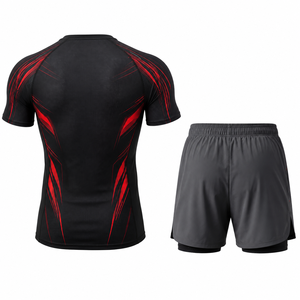 Ensemble de vêtements de sport pour hommes, t-shirt et short de course, entraînement en salle de sport, fitness, respirant, léger, maille, séchage rapide - Product Image 2