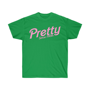 AKA Pretty Since 1908 Tee Light Pink Premium Cotton Crew Neck Short Sleeve Greek Sorority Apparel Shirt. เสื้อเชิ้ตแขนสั้นคอวีผ้าฝ้ายพรีเมี่ยมสีชมพูอ่อนของ AKA Pretty Since 1908 - Product Image 1