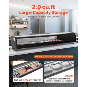 Commercial 2.9 Cu.ft Sushi Display Case <b>Refrigerator</b> 5-Pan Countertop Showcase Curved Glass LED Display Freezers Fridges - Product Image 2