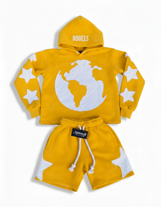 Sudadera con capucha y pantalón corto de chándal de alta calidad con logo aplicado con efecto desgastado, para hombre y mujer, en varios colores, 450 g/m². - Product Image 3