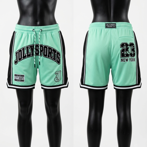 Shorts de basket-ball pour femmes, en mesh respirant, vert menthe, panneaux latéraux noirs, taille personnalisée, logo brodé en twill, shorts pour femmes - Product Image 4