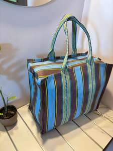 Eco-Friendly Reusable Nylon Storage Bag RPET Zipper Striped Handloom Woven Recycled <b>Plastic</b> Beach Bags Fashion Style Travel Case - Product Image 3