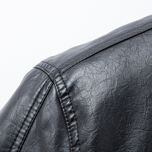 Genuine High Quality Coated Leather Stand Collar Men's Casual Jacket Wholesale Fashion Street Wear Long Black <b>Dye</b> Belt Waist - Product Image 3
