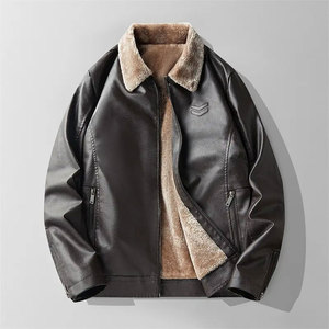 Econex Sports Men's Formal Slim PU <b>Leather</b> <b>Jacket</b> High Street Style Solid Color <b>Suede</b> Finish Pockets Turn-down Collar Zipper - Product Image 4