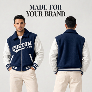 เสื้อแจ็คเก็ต Letterman แบบพรีเมียมสั่งทำพิเศษ ปักลายเชนิลล์ ตัวเสื้อทำจากผ้าขนสัตว์ แขนเสื้อทำจากหนัง สไตล์ลำลองแนวสตรีทแฟชั่น - Product Image 2