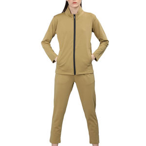 Ensemble veste zippée et pantalon pour femme, décontracté, deux pièces, uni, écologique, coupe classique, tissu doux, tenue de tous les jours - Product Image 1