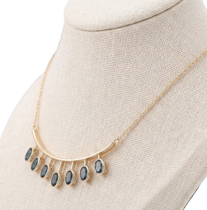 Collar Minimalista de Oro Amarillo Sólido de 14K con Zafiro Verde Azulado en Barra Curva, Joyería Fina para Bodas, Piedra de Nacimiento de Septiembre - Product Image 3