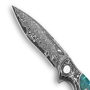 Handmade Damascus Steel Folding Knife Compact Pattern Steel Pocket <b>Tool</b> Outdoor <b>Camping</b> Hiking Fishing Travel Everyday Carry - Product Image 6