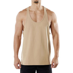 Men's Cotton Muscle Workout Tank <b>Top</b> Breathable Gym Sleeveless Knitted T-Shirt with Side Slit Sport Style <b>Plus</b> <b>Size</b> - Product Image 3