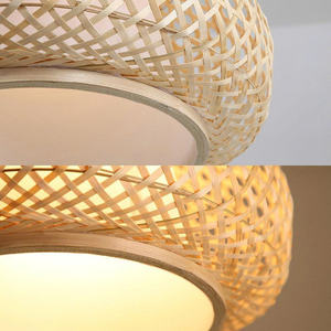 Wholesale Walnut Brown Top Rattan Lampshade <b>Pumpkin</b> Teardrop Pendant Light Shade Handwoven <b>Wicker</b> Hanging Ceiling Lamp Fixture - Product Image 4