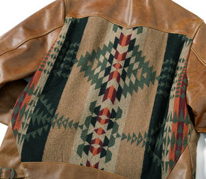 Veste en cuir vintage pour homme, en cuir de vache véritable, patchwork à motifs géométriques, col rabattu, simple boutonnage, pour l'automne - Product Image 5