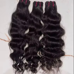 Extensions de cheveux naturels indiens bruts de qualité supérieure, double épaisseur, ondulés, Remy, à clipser, doux, lisses, brillance naturelle, au meilleur prix - Product Image 1