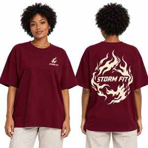 T-shirt ample pour femme, couleur bordeaux, col rond, manches courtes, style streetwear, coupe décontractée, 100% coton jersey, respirant, séchage rapide - Product Image 1