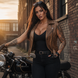 Gilet de moto en cuir premium personnalisé 2026, respirant, avec fermeture éclair, coupe ajustée vintage, pour femme - Product Image 1