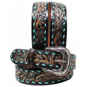 Ceinture occidentale en cuir de vache 100% véritable, motif Floral entièrement sculpté au meilleur prix pour hommes et femmes, vente en gros - Product Image 3