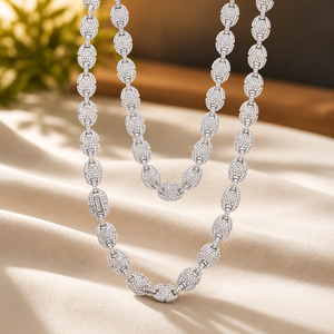 Unisex 18K White Gold Plated Hip Hop Necklace <b>Iced</b> <b>Outed</b> Moissanite Link <b>Chain</b> Round Shape Diamond Engagement Necklace - Product Image 6
