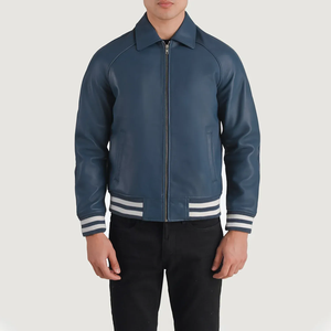 Men's PU <b>Leather</b> Bomber <b>Jacket</b> Turn-down Collar Solid Color Zipper Closure Casual Autumn Wear Regular Fit - Product Image 1