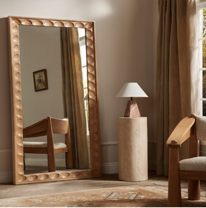 <b>Large</b> full length floor <b>mirror</b> with a stylish dark brown fluted wood design frame, available at wholesale prices. - Product Image 2