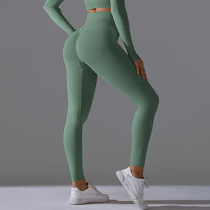 Leggings de yoga sans couture taille haute pour femme, effet push-up, contrôle du ventre, extensibles, longueur cheville, en Spandex/Nylon écologique, pour le fitness - Product Image 2