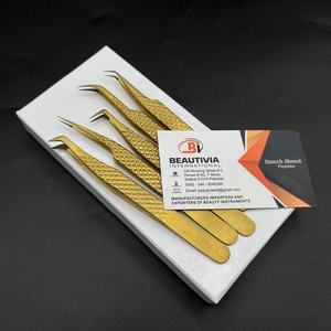 Pinzas de extensión de pestañas de acero inoxidable personalizables profesionales Plasma dorado belleza multifuncional puntiagudas probadas a mano - Product Image 6
