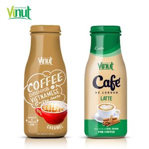 เครื่องดื่มกาแฟคาราเมล รสชาติเวียดนาม บรรจุขวดแก้ว 280 มล. เมล็ดกาแฟอาราบิก้าและโรบัสต้า ยี่ห้อ VINUT สำหรับผู้ค้าส่ง ผู้นำเข้า - Product Image 1