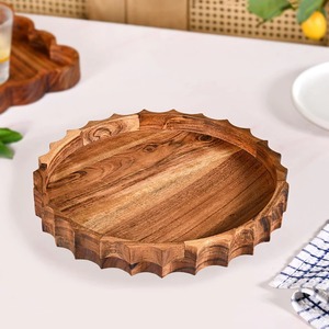 Round Wooden Serving <b>Tray</b> With Natural Finish For Food Display On Table Minimalist Design Single Tier Reusable <b>Storage</b> <b>Tray</b> - Product Image 4