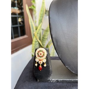 Parure de bijoux ethniques indiens pour femme, collier ras-du-cou multicolore en alliage de zinc, fait main, plaqué or, avec strass et motif floral Jaal Puwai - Product Image 4