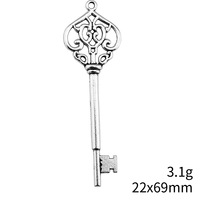 Colgante de aleación de zinc plateado envejecido con diseño de corona y llave de 22x69mm para tarjetas de invitación de boda vintage