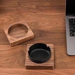 Cendrier en bois de style nordique créatif avec insert métallique doré et argenté, design moderne pour le bureau ou la maison - Product Image 5