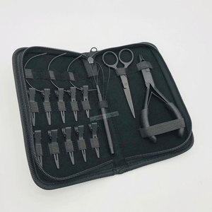 Kit d'outils pour extensions de cheveux en acier inoxydable noir mat, avec pinces, ciseaux, pinces de sectionnement et boucles - Product Image 5