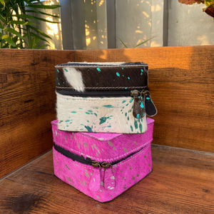 Nueva moda Vintage occidental elegante hecho a mano metálico pelo ocultar piel cuero cajas de joyería lindo viaje esencial mínimo - Product Image 2